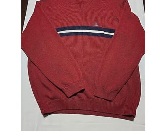 Vintage IZOD Mens XL Sweater Pullover Maroon Cable Knit Crew Neck Y2K Cotton