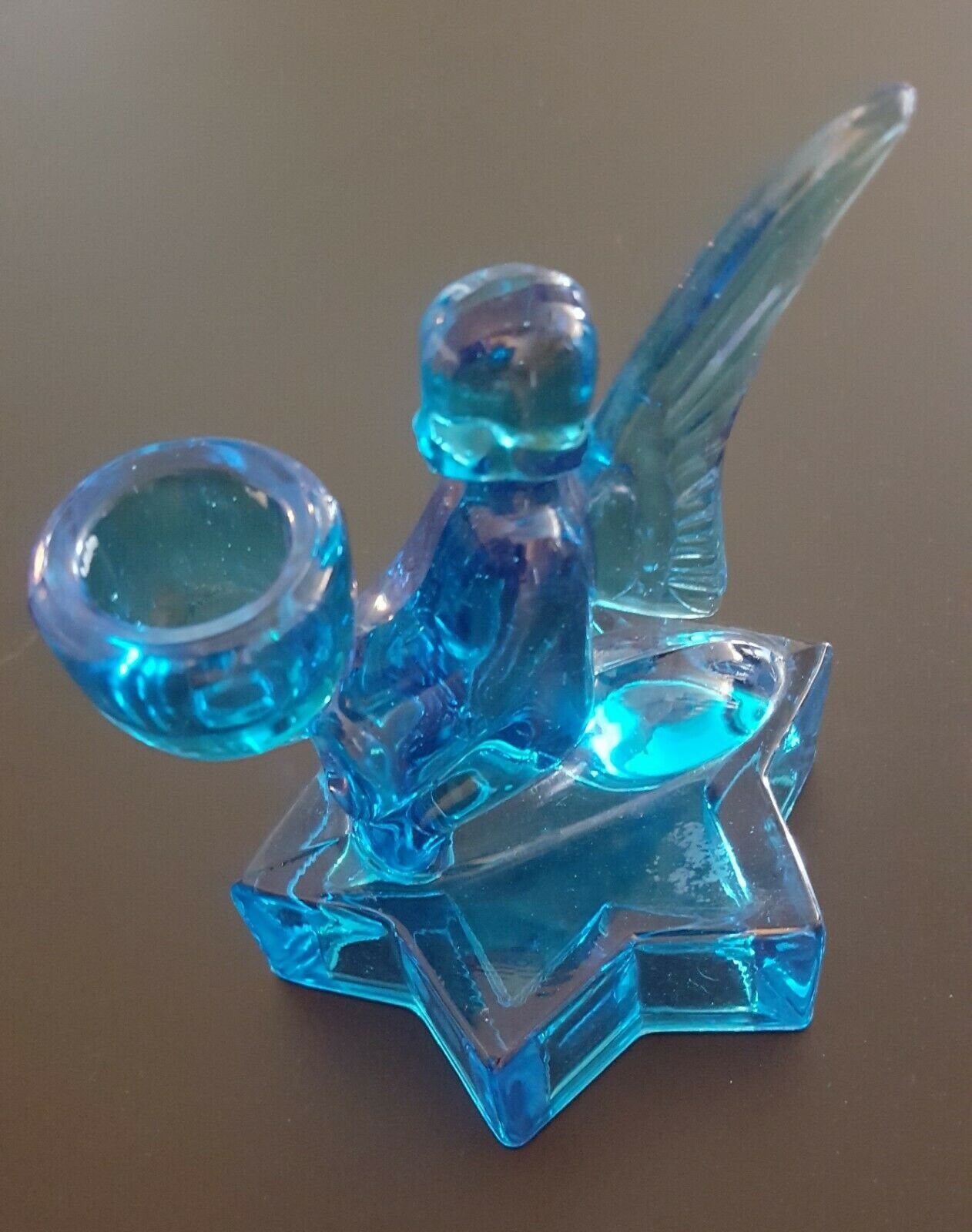 Collectible Blue Glass Kneeling Angel Candle Holder Ornate Etsy