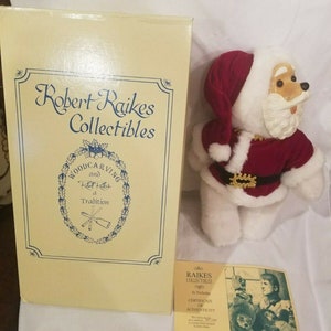 Étiquette de Noël Saint-Nicolas, père Noël, ours de collection, 15 po. signée à la main Raikes