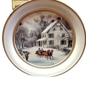 American Homestead TIN Spring & Winter Decorative 1868 8.25&quot; diameter, 3.75&quot; H