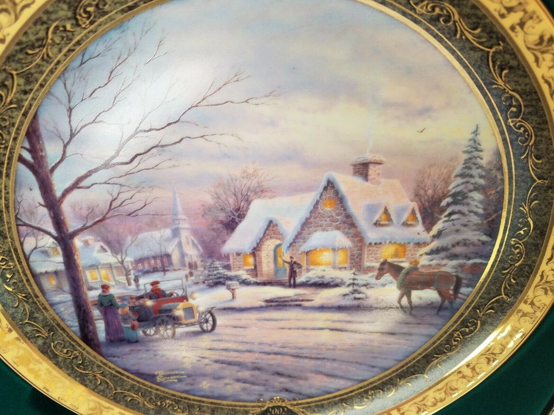 Thomas Kinkade Collectors Edition Plate Cherished Christmas Etsy