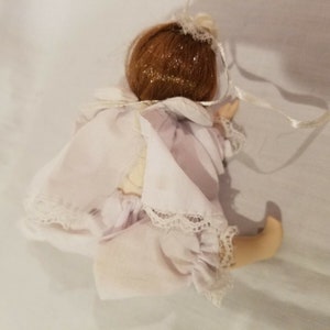 All Porcelain Doll Girl Miniaturize 6 Red Hair Lace Trim R Leg Needs Reattached image 3