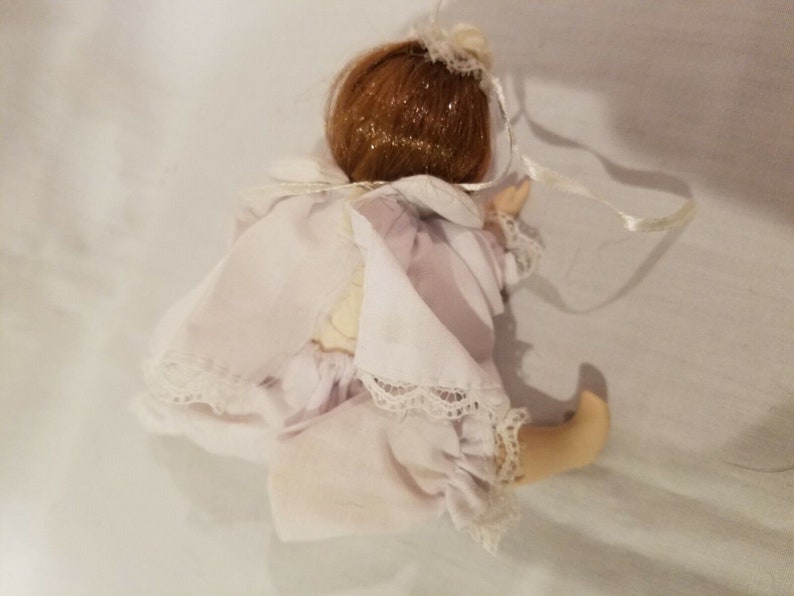 All Porcelain Doll Girl Miniaturize 6 Red Hair Lace Trim R Leg Needs Reattached image 3