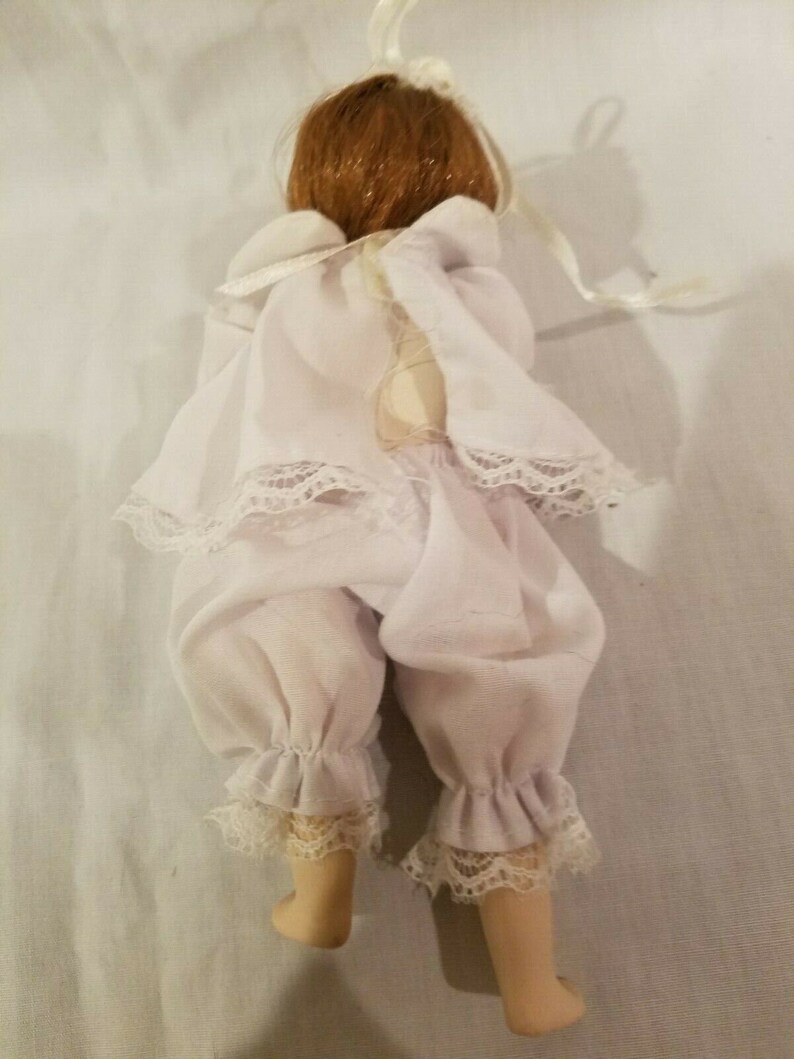 All Porcelain Doll Girl Miniaturize 6 Red Hair Lace Trim R Leg Needs Reattached image 4