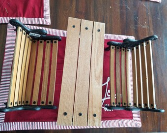 Cast Iron and wood Furniture 2 Benches and Table for bears and dolls