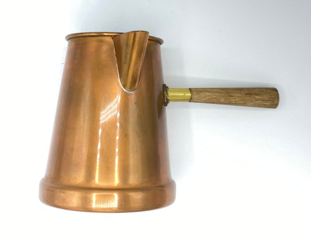 Vintage Brass Coffee Pot With Wooden Handle and Lid. Etsy