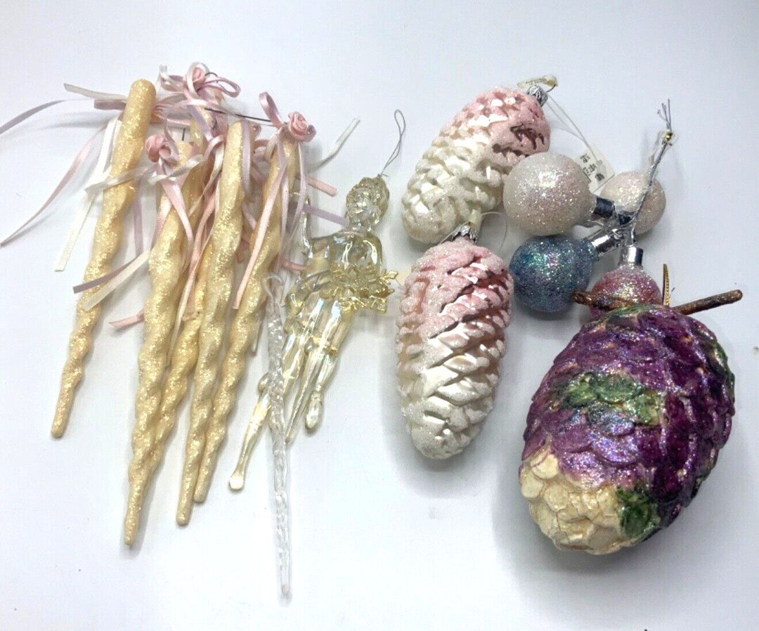 Christmas Ornaments iciclesvintage, Pinecones, Fairy W/icicles Vintage