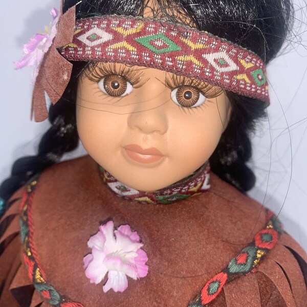 Vintage Porcelain Doll Indian Native American 14 Inches Tall