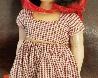 Vintage German Plastic DOLL 7 inches Red Riding Hood Hat