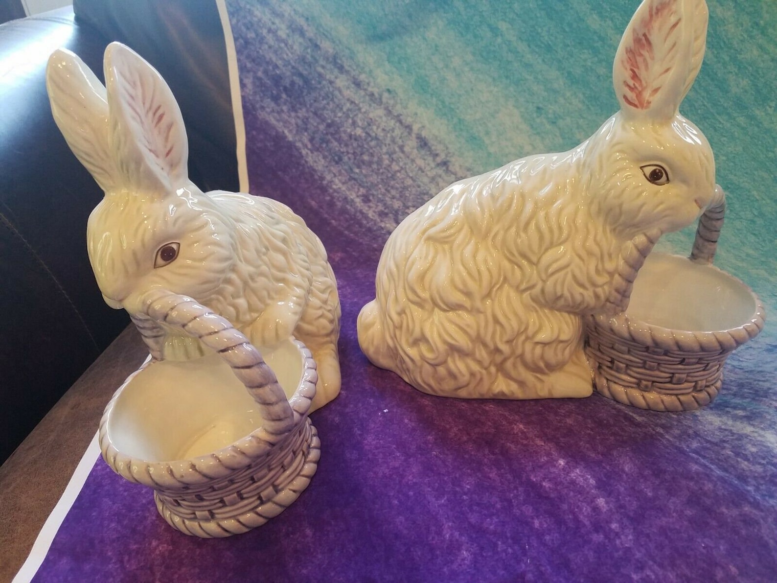 Ceramic Bunny Rabbits With Baskets Etsy