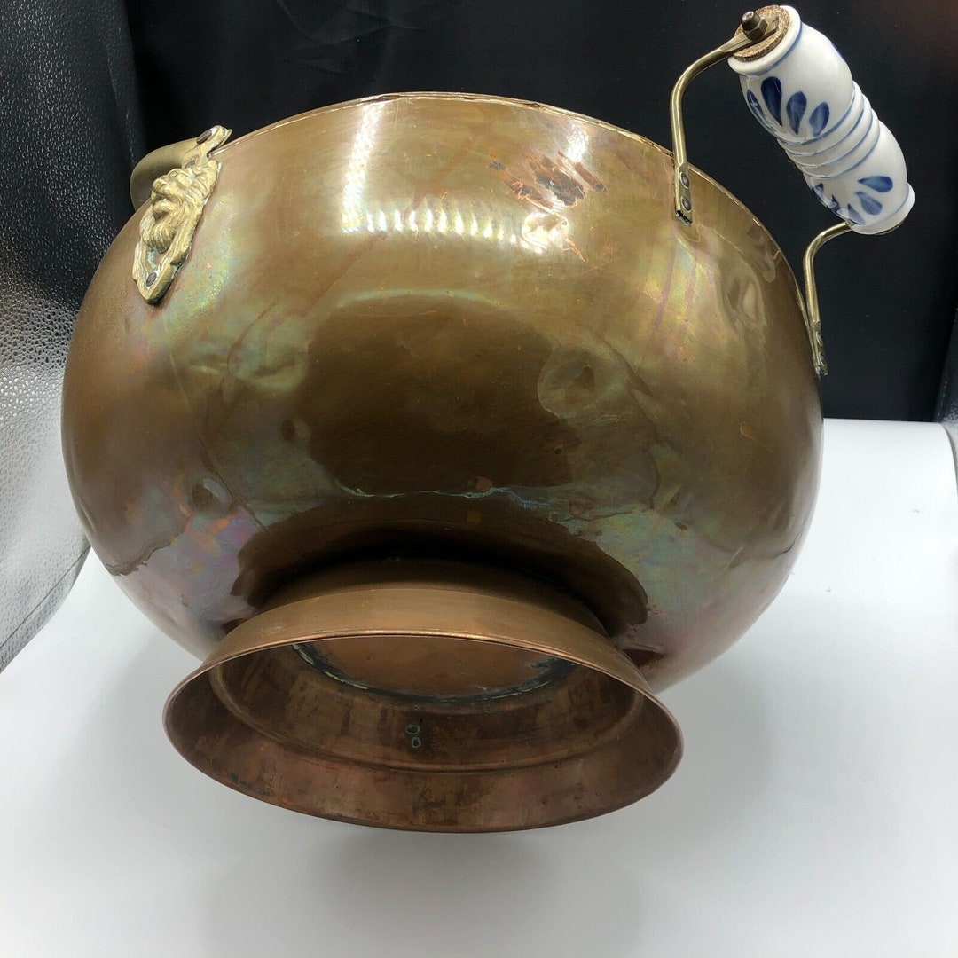 Vintage Copper Coal Scuttle Bucket Delft Holland Ash Bucket Set. Large