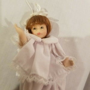 All Porcelain Doll Girl Miniaturize 6 Red Hair Lace Trim R Leg Needs Reattached image 5