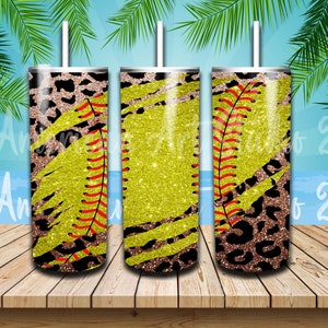 Leopard Glitter Softball Tumbler Wrap: 20oz Skinny Tumbler Design (Digital Download)