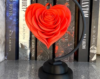 Corazón flotante con rosa impreso en 3D, decoración para amantes de los libros, regalo romántico para lectores, decoración estética única para estanterías BookTok, regalo de San Valentín