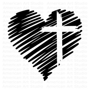 Heart and Cross PNG, Jesus Cross SVG, Faith Christian SVG, Love Cross, Religious Cut File for Cricut/Silhouette