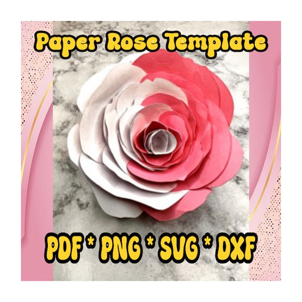Paper Rose Template, Two Tone Rose 3D craft, Wedding Decor, Home Decorations, Mother's Day, Photo Booth Prop, SVG, PNG, PDF - Digital