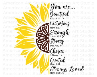 Versículo bíblico de girasol SVG: Archivo cristiano de corte (descarga digital)