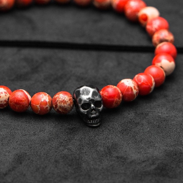 Red Jasper Skull Bracelet Gift For Him | Diffuser Bracelet | Gift For Her  | Gothic Bracelet | Healing Jewellery | Chakra Bracelet | Gifts