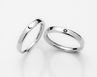Sonne und Mond Silber Ringe | Passende Ringe | Sterling Silber Paar Ringe | Verstellbare Ringe | Minimalistischer Ring | Lovers Ringe