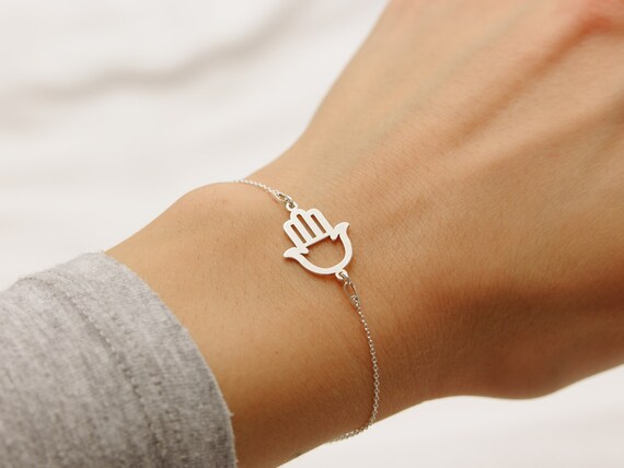 Sterling Silver Hamsa Hand Fatima Bracelet Lucky Bracelet Etsy
