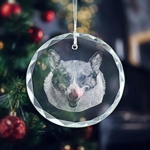 Gepersonaliseerde huisdierportretornamenten, gegraveerde foto van je huisdier op glazen ornament, unieke kerstcadeaus voor hondenbezitters, cadeaus voor kattenbezitters