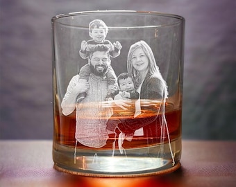 Father’s Day Photo Glass- Rocks Glass - Personalized Glass with your Photo, Photo Whiskey Glass, Etched Whiskey, Amazing Personalized Gift