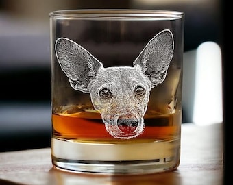 Etched Pet Photo Rocks Glass, Custom Pet Portrait Pet Memorial Whiskey Glasses, Personalized Gift for Dog Lover, Cat Lovers, Birthday Gift