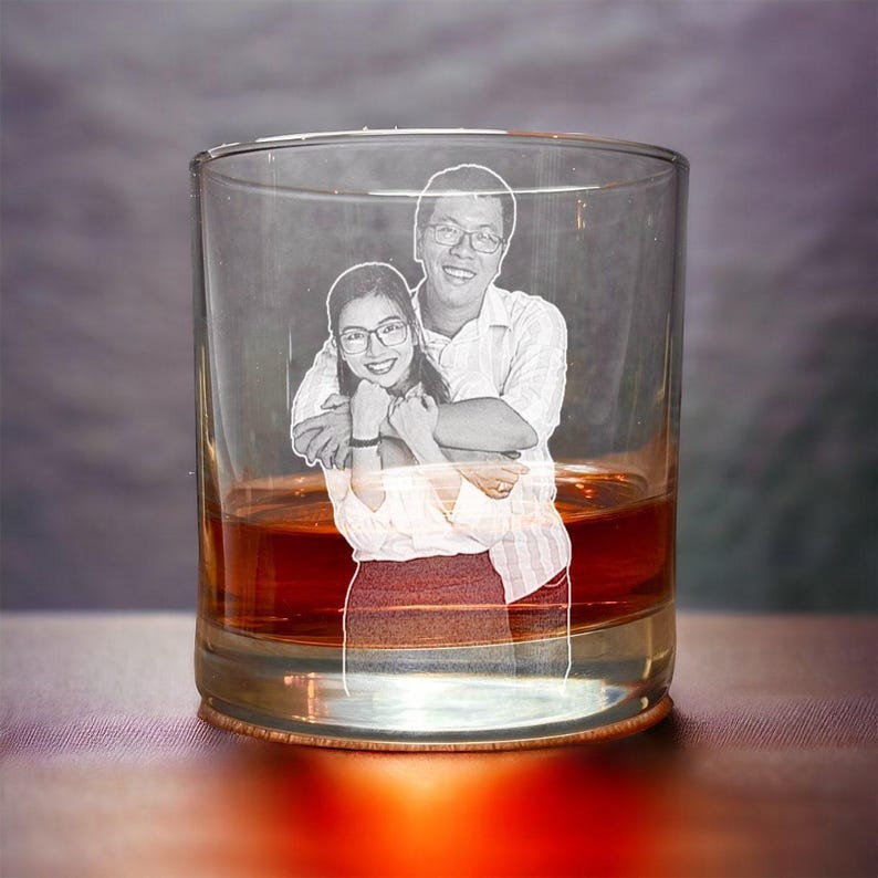 Engraved Photo Glass - Rocks Glass - Personalized Glass with your Photo, Photo Whiskey Glass, Etched Whiskey, Amazing Personalized Gift image 4