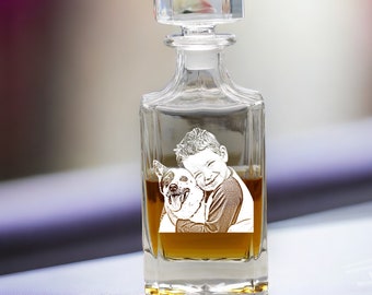 Personalized Etched Photo Glass Decanter - Custom Whiskey Decanter for Pet Lovers, Gifts for Family, Dad or Cat Moms!