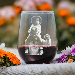 Personalized Stemless Wine Glass for Mom | Custom Photo Etching | Perfect Christmas Gift Idea