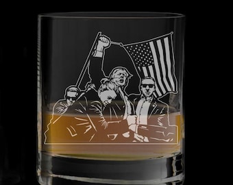 Trump Fight American Flag Engraved Whiskey Glass - Custom President 45 47 Beer Glass - Personalized Conservative Gift