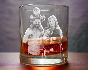 Engraved Photo Glass - Rocks Glass - Personalized Glass with your Photo, Photo Whiskey Glass, Etched Whiskey, Amazing Personalized Gift