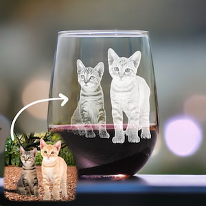 Custom Engraved Cat Wine Glass, Personalized Cat Photo Glassware, Unique Feline Gift, Heartfelt Keepsake Novelty Memorial Gift
