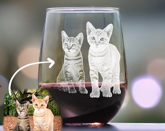 Custom Engraved Cat Wine Glass, Personalized Cat Photo Glassware, Unique Feline Gift, Heartfelt Keepsake Novelty Memorial Gift