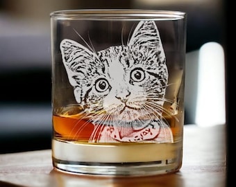 Vaso de whisky con foto de gato grabada – Vaso personalizado con temática felina, regalo ideal para amantes de los gatos