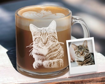Custom Engraved Coffee Glass with Your Dogs Photo - Engraved Gift for Pet Lovers, Amazing Coffee Holiday Gift, Tea Cup, Personalized Gifts
