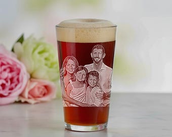 Personalized Mother's Day Photo Pint Glass Gift – Engraved Beer Glass with Wife and Kids Picture for Mom
