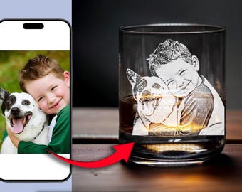 Vaso de whisky con foto grabada – Regalo personalizado para el Día del Padre, cristalería con retrato personalizado