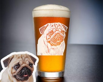 Pup Cup Engraved Beer Glass 16oz – Personalized Pet Photo Etched Gift for Dog Lover, Custom Dog Dad Mom Gift