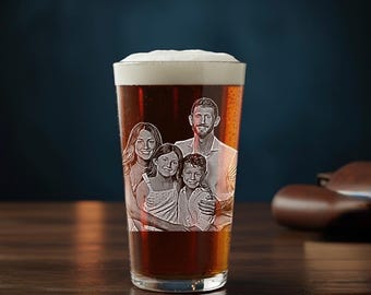 Engraved Family Photo Pint Glass 16oz – Personalized Saint Patrick's Day Gift for Irish Dad, Custom Beer Glass