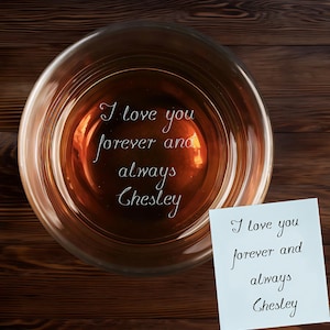 Custom Etched Handwriting Rock Glass - Engrave Your Handwritten Message on Bottom Whiskey Glass