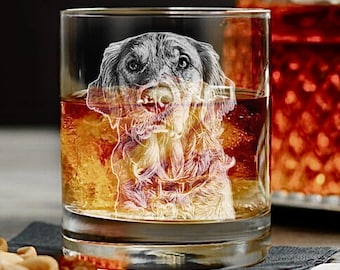 Custom Pet Portrait Wine/Whiskey Glass, Engraved Dog Portrait Gift, Pet Photo on Glass, Personalized Pet Parent gifts