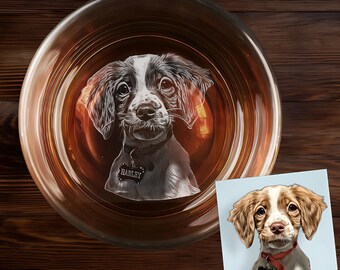 Vaso de whisky personalizado con foto de perro grabada en la base: un regalo perfecto para los amantes de los perros.