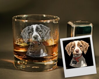 Vaso de whisky personalizado para papá con perro, regalo para el Día del Padre: vaso de roca personalizado con retrato de mascota grabado