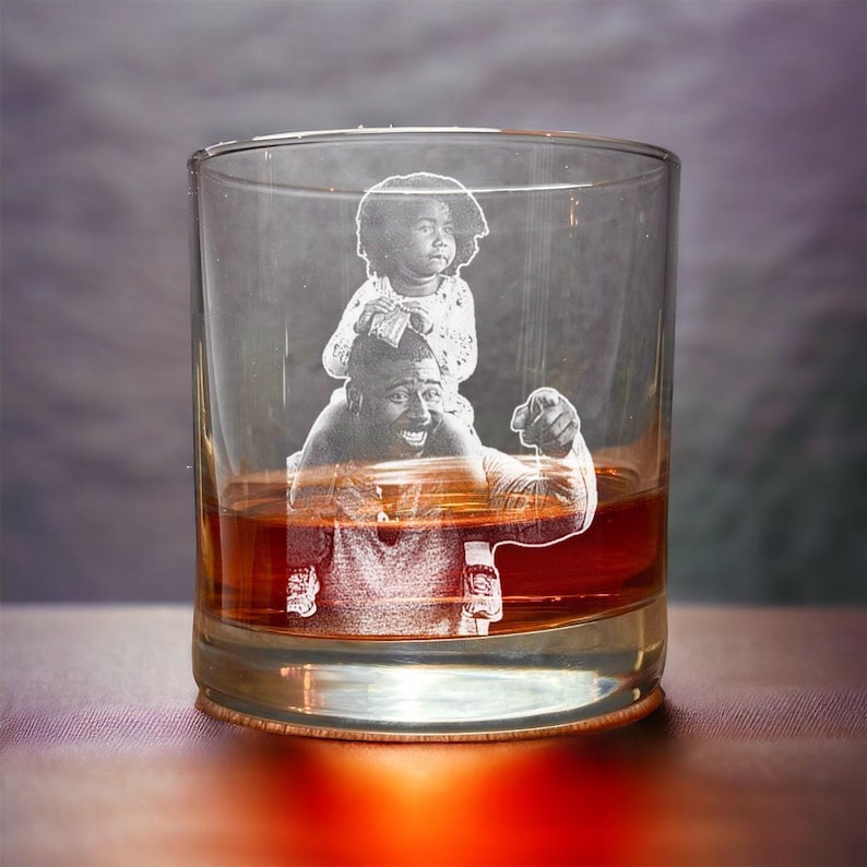 Engraved Photo Glass - Rocks Glass - Personalized Glass with your Photo, Photo Whiskey Glass, Etched Whiskey, Amazing Personalized Gift image 3
