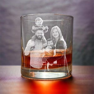 Engraved Photo Glass - Rocks Glass - Personalized Glass with your Photo, Photo Whiskey Glass, Etched Whiskey, Amazing Personalized Gift image 1