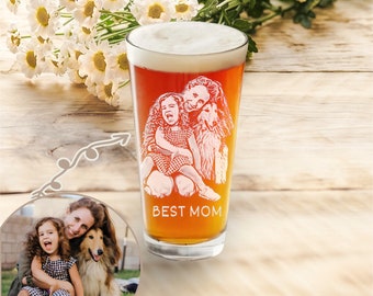 Personalized Mothers Day Photograph Gift, Photo Beer PINT Glass, Engraved Glass with Your Family Photos, Etched Picture glass, Creative Gift
