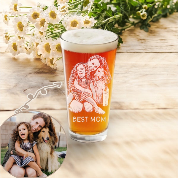 Personalized Mothers Day Photograph Gift, Photo Beer PINT Glass, Engraved Glass with Your Family Photos, Etched Picture glass, Creative Gift