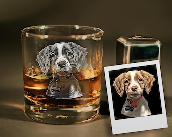 Custom Dog Dad Whiskey Glass Fathers Day Gifts - Personalized Rock Glass with Pet Portrait Engraved