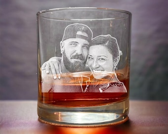 Vaso de whisky grabado con foto personalizada - Regalo de whisky para papá, retrato o foto grabada en un vaso de whisky escocés